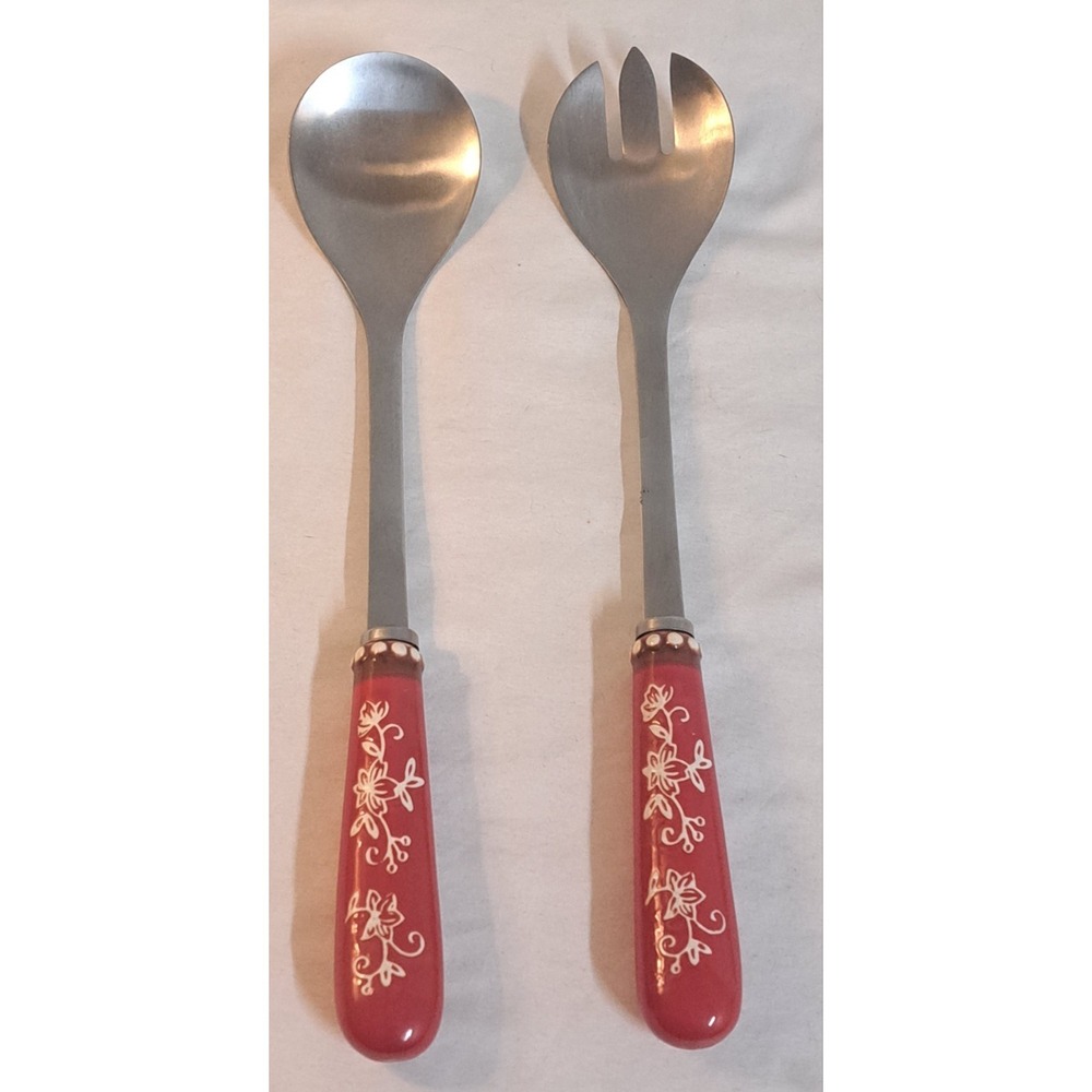 Temp-tations by Tara Floral Lace Cranberry Salad Serving Set Spoon & Fork... - Picture 2 of 5